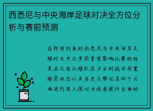 西悉尼与中央海岸足球对决全方位分析与赛前预测